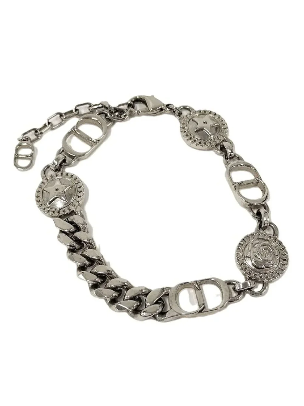Dior Etoile CD Logo Motif Chain Bracelet Silver